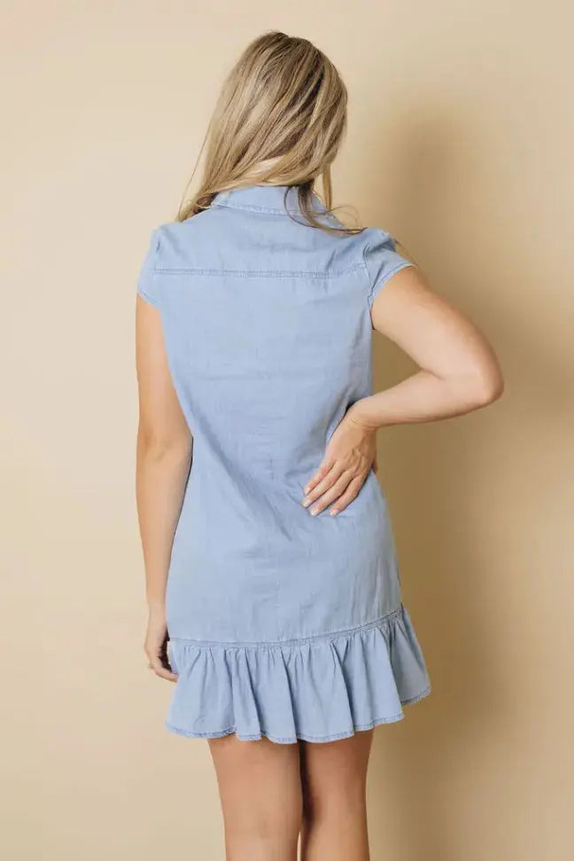 Illinois Denim Ruffle Dress Stay Warm in Style
