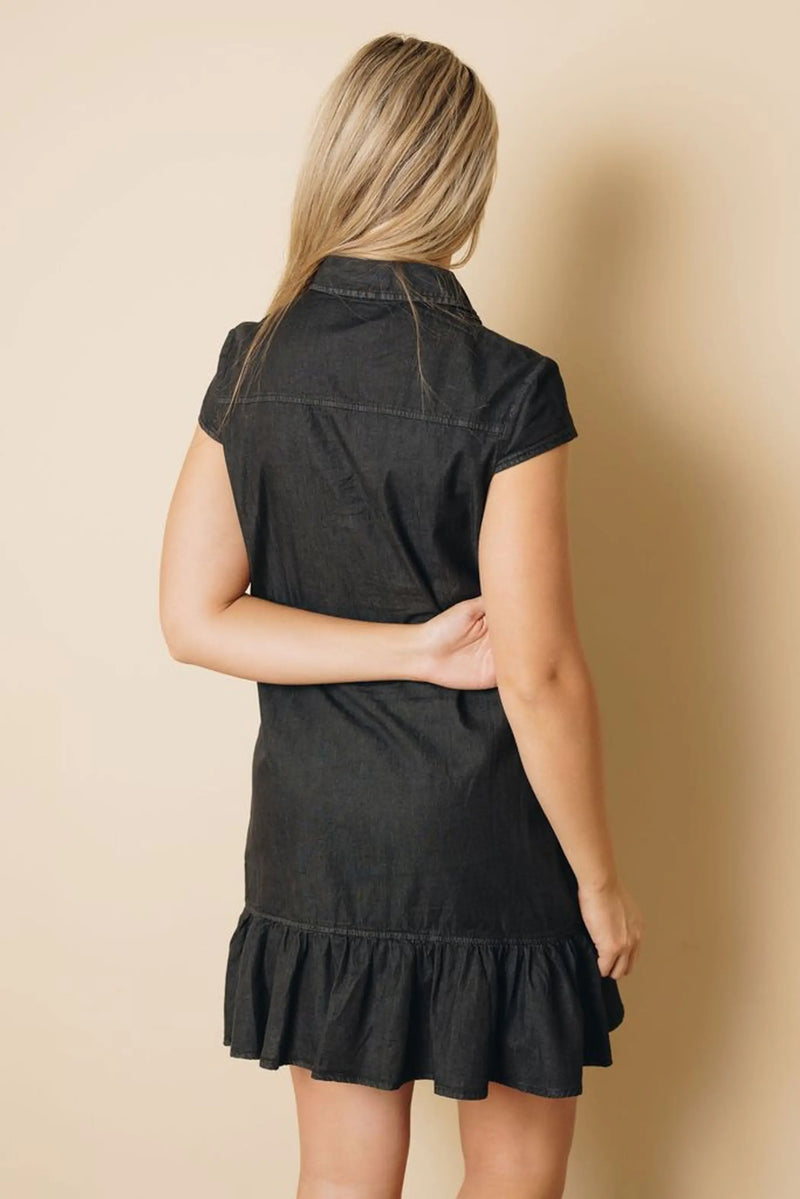 Illinois Denim Ruffle Dress Stay Warm in Style