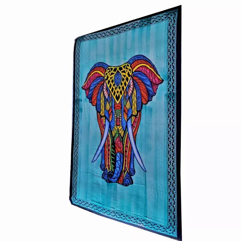 Indian Bohemian Elephant Brushstroke Art Tapestry Wall Hanging Decoration Wild Lotus