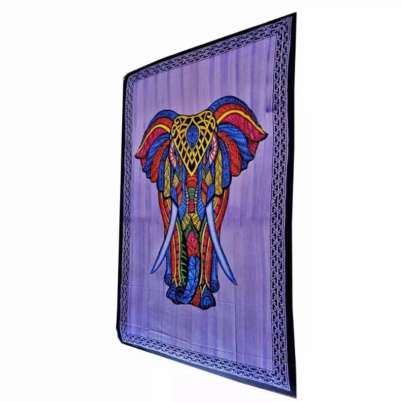 Indian Bohemian Elephant Brushstroke Art Tapestry Wall Hanging Decoration Wild Lotus