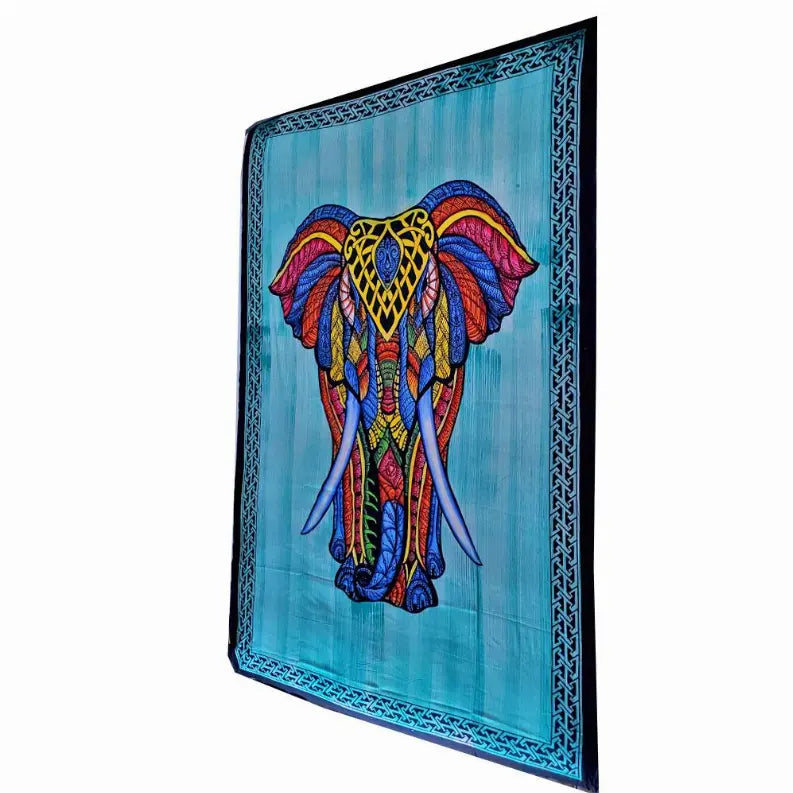 Indian Bohemian Elephant Brushstroke Art Tapestry Wall Hanging Decoration Wild Lotus