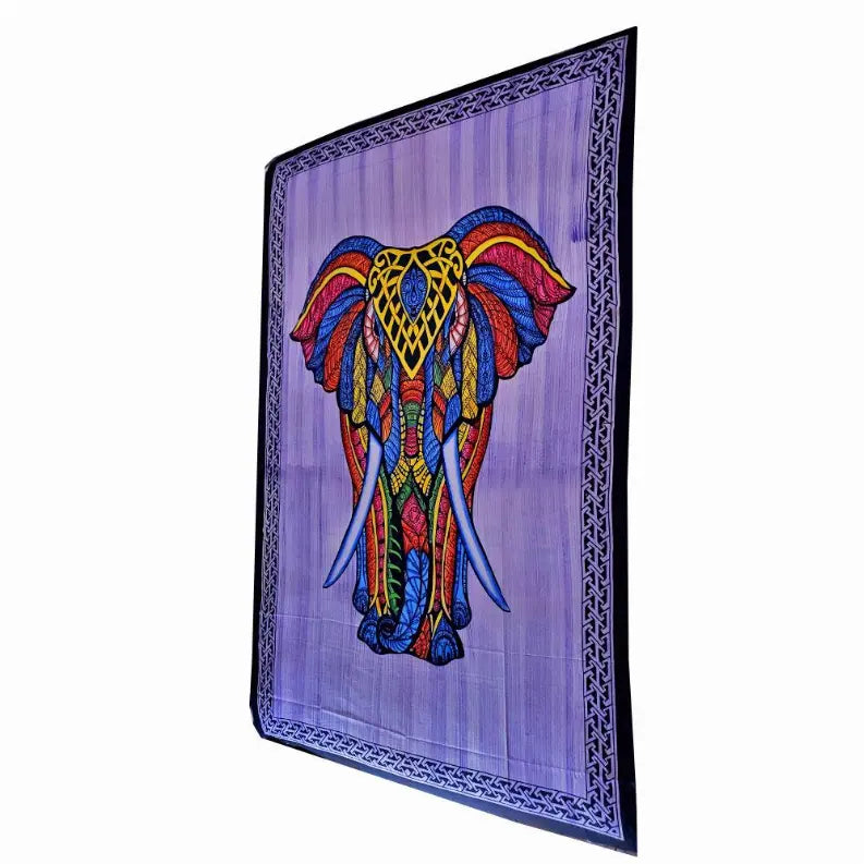 Indian Bohemian Elephant Brushstroke Art Tapestry Wall Hanging Decoration Wild Lotus
