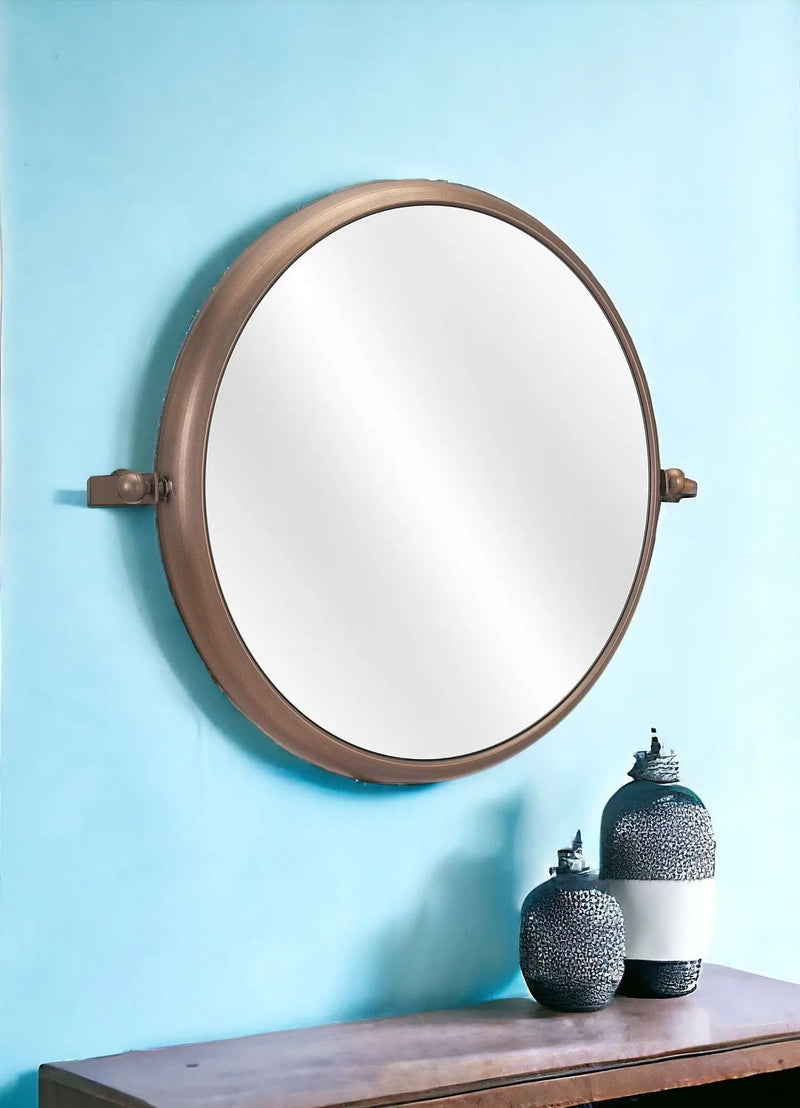 Industrial Gold Round Mirror - GreatEagleInc