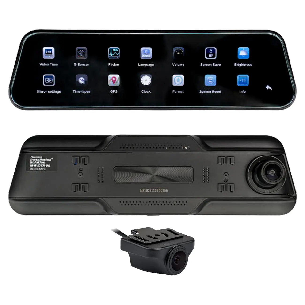 Installation Solution Mirror With Front/rear View Camera With 9.66" Monitor And Dvr Nippon