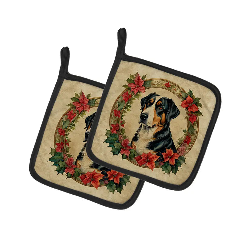 Irish Terrier Christmas Flowers Pair of Pot Holders Caroline's Treasures