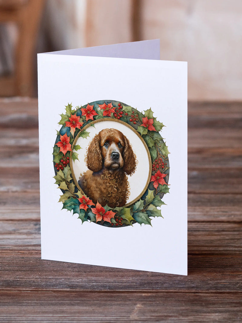 Irish Water Spaniel Christmas Flowers Greeting Cards Pack of 8 Caroline's Treasures