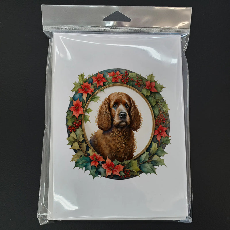 Irish Water Spaniel Christmas Flowers Greeting Cards Pack of 8 Caroline's Treasures