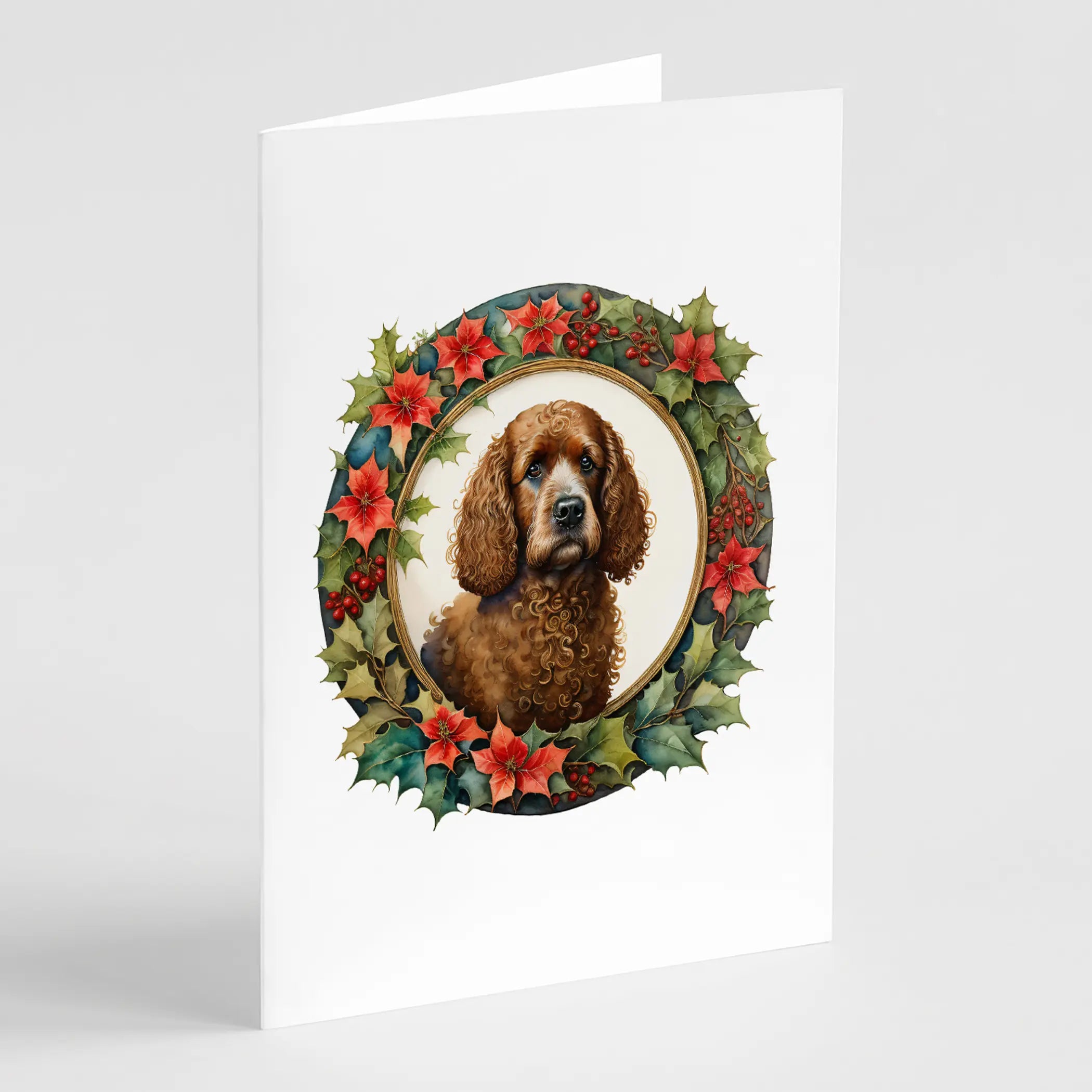 Irish Water Spaniel Christmas Flowers Greeting Cards Pack of 8 Caroline's Treasures
