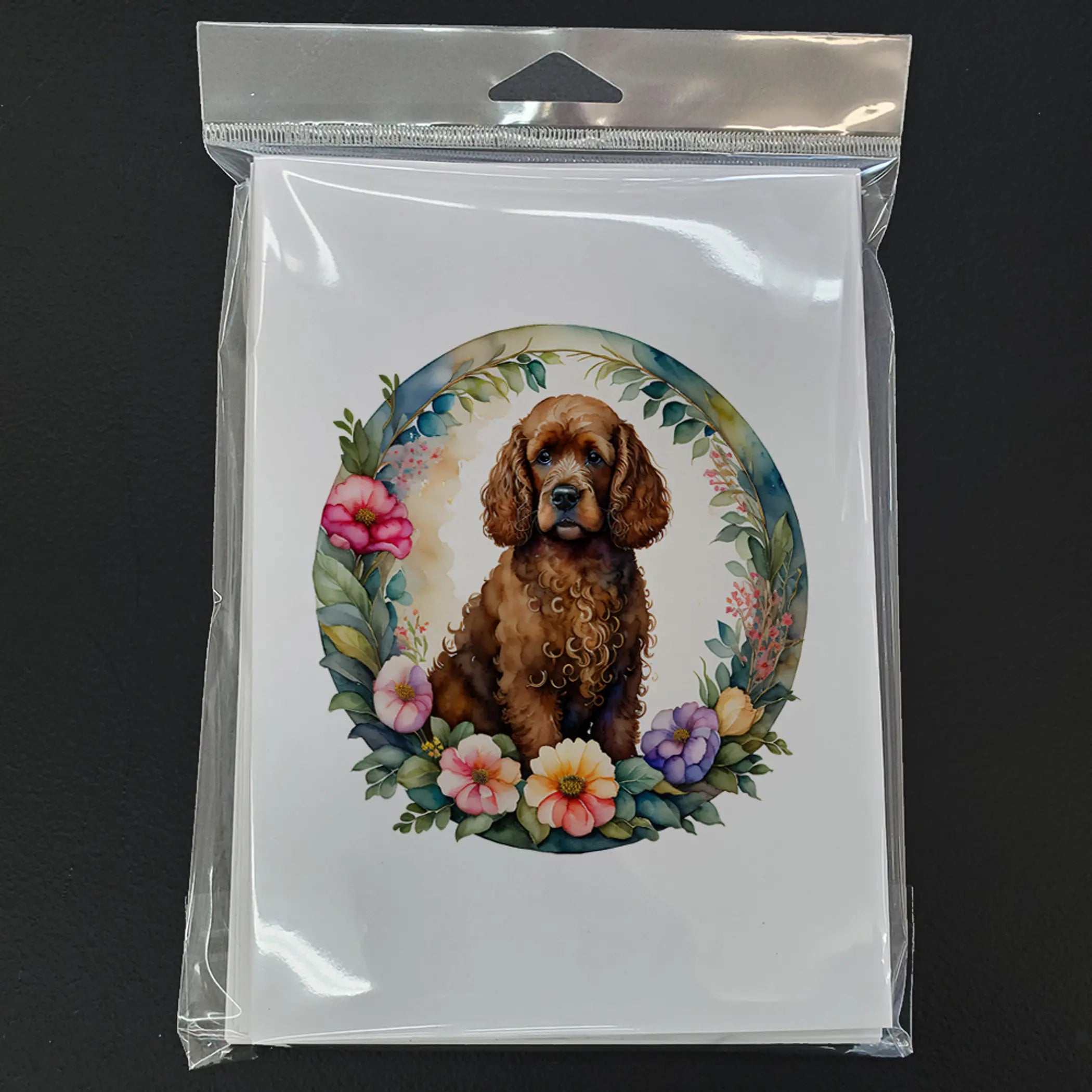 Irish Water Spaniel and Flowers Greeting Cards Pack of 8 Caroline's Treasures