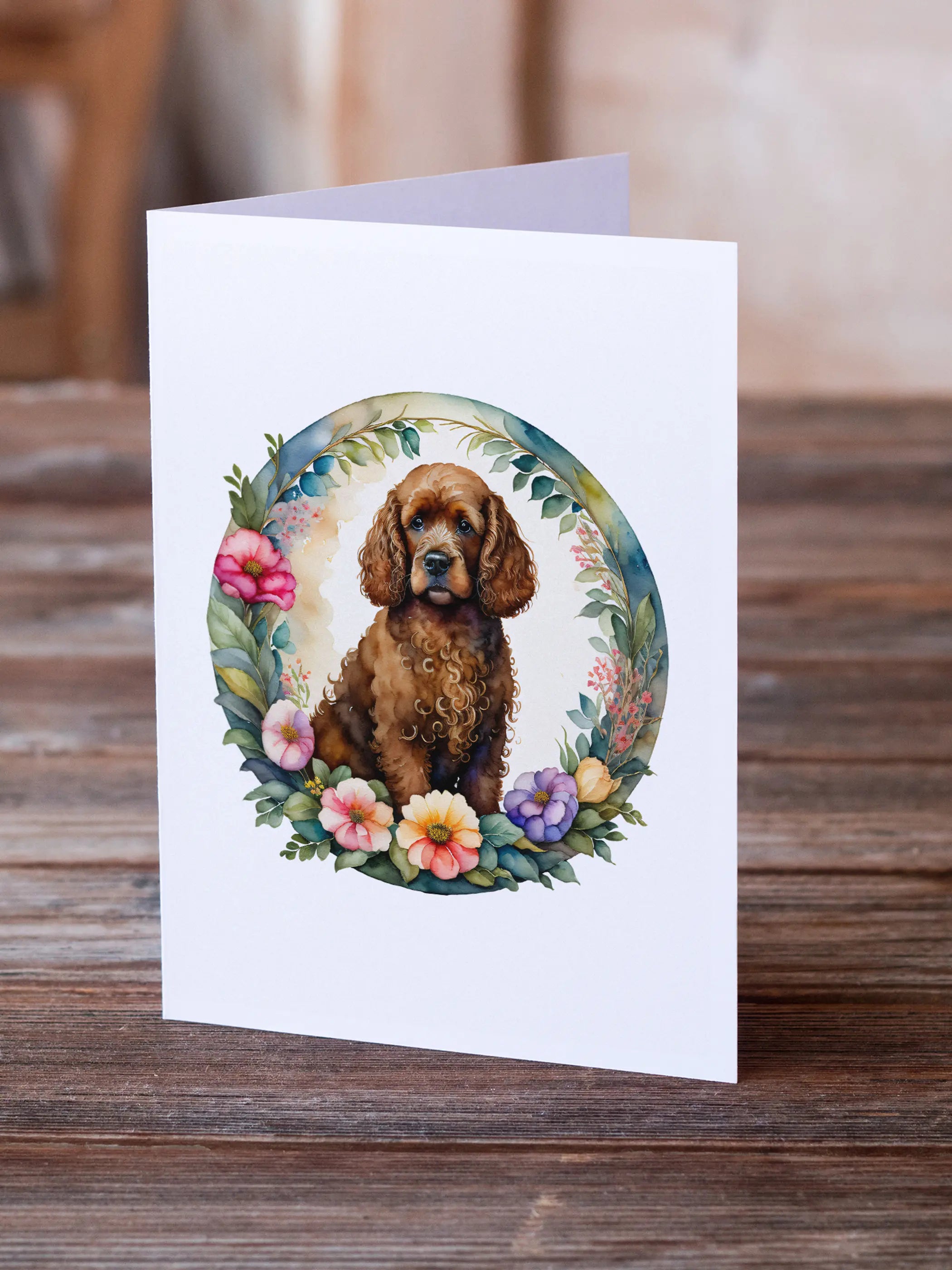 Irish Water Spaniel and Flowers Greeting Cards Pack of 8 Caroline's Treasures
