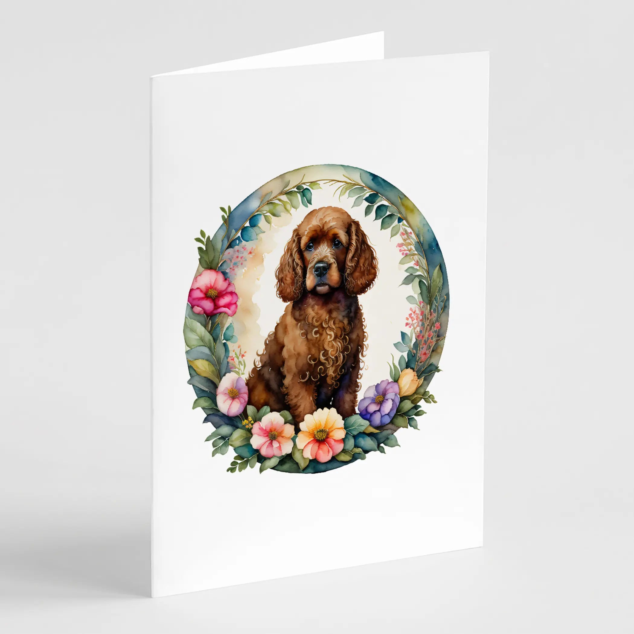 Irish Water Spaniel and Flowers Greeting Cards Pack of 8 Caroline's Treasures
