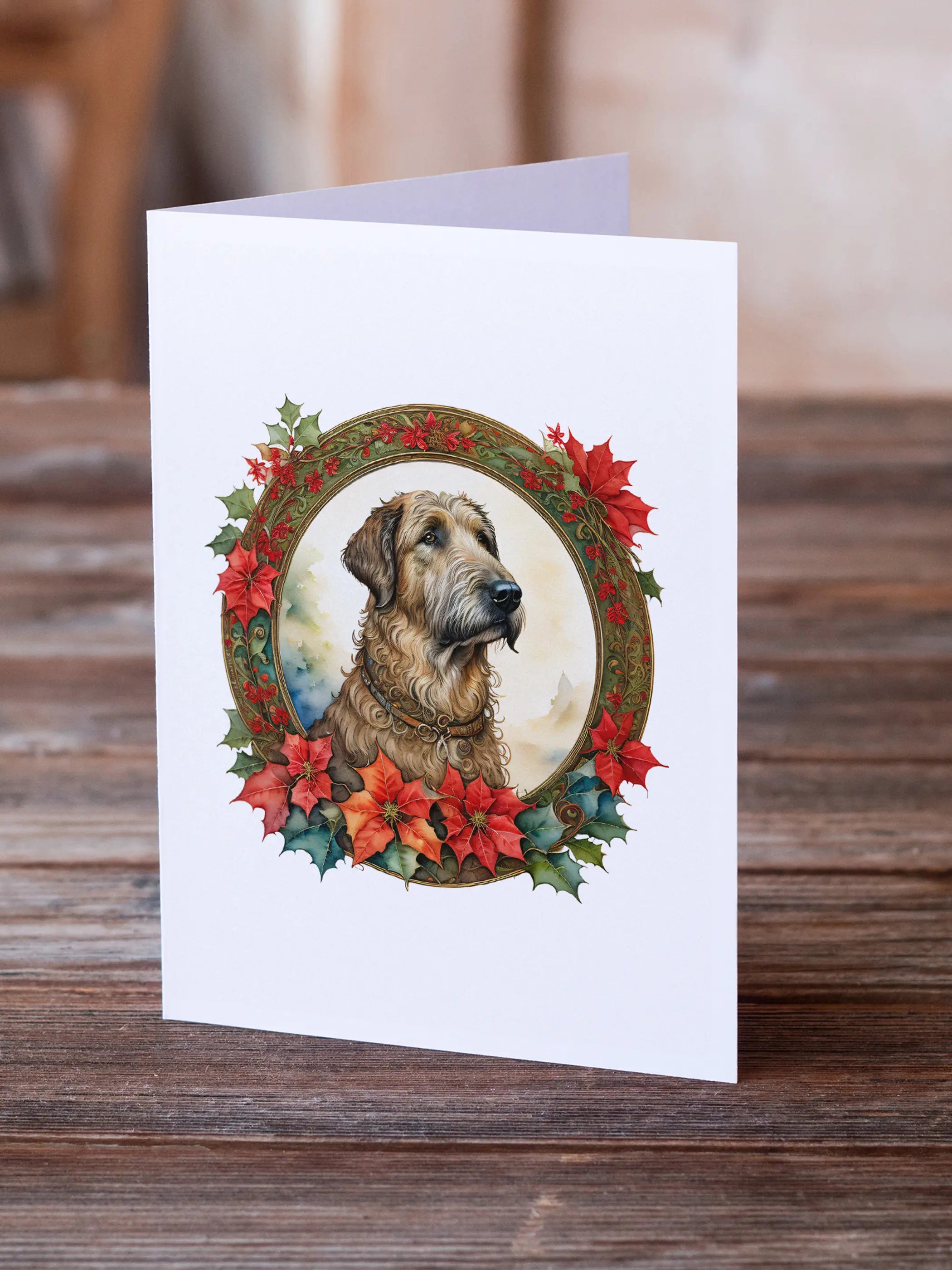 Irish Wolfhound Christmas Flowers Greeting Cards Pack of 8 Caroline's Treasures
