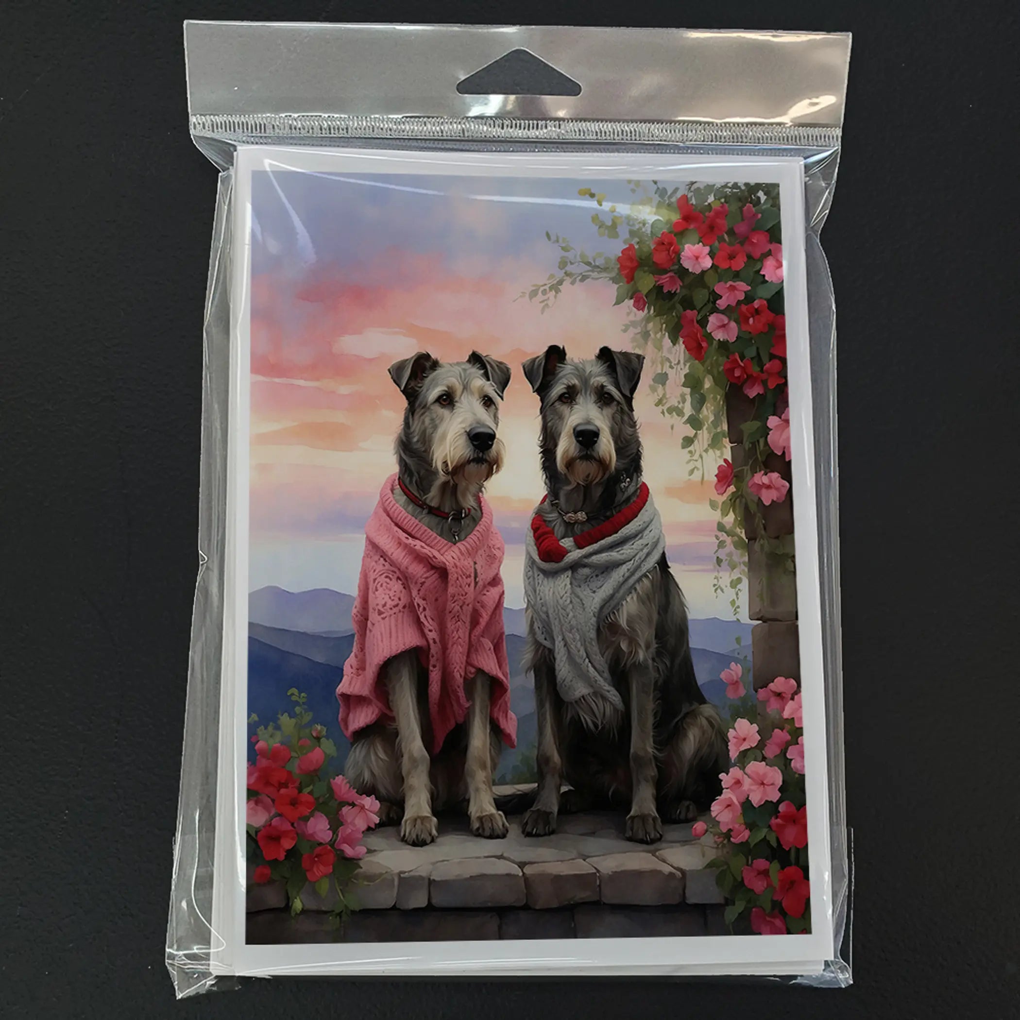 Irish Wolfhound Two Hearts Greeting Cards Pack of 8 Caroline's Treasures