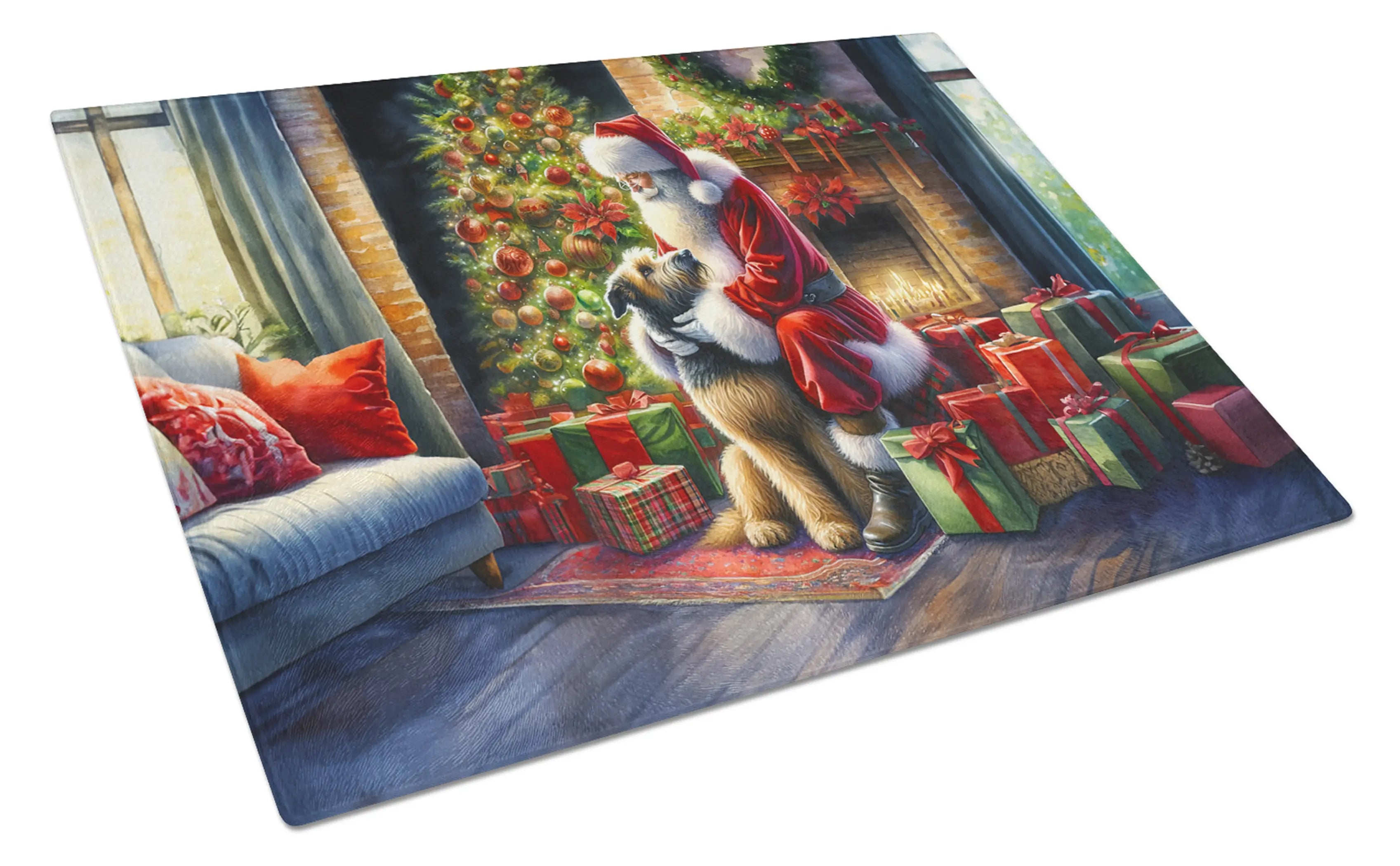 Irish Wolfhound and Santa Claus Glass Cutting Board Caroline's Treasures