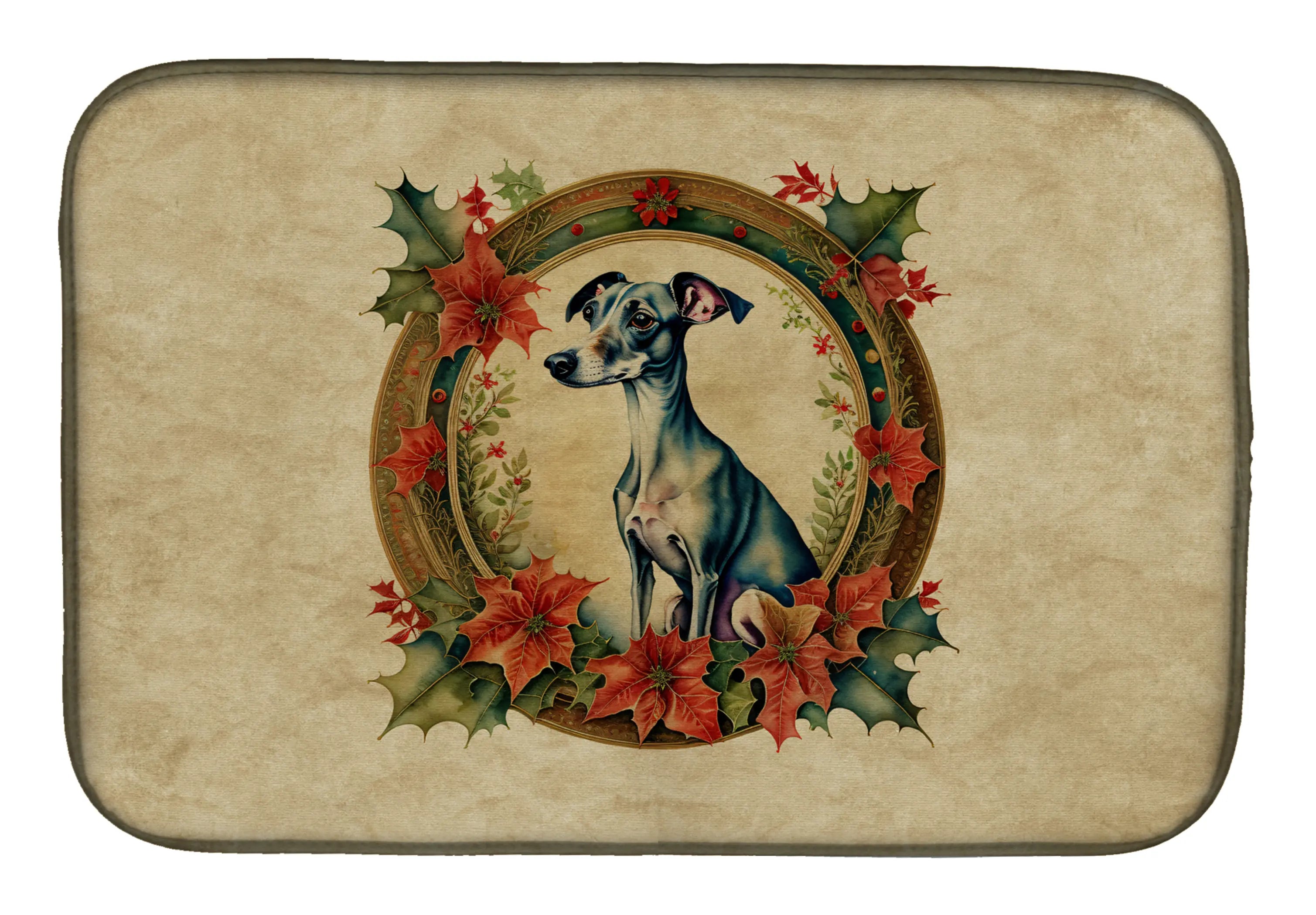 Italian Greyhound Christmas Flowers Dish Drying Mat Caroline's Treasures