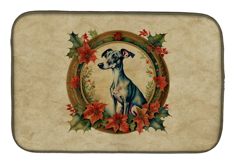 Italian Greyhound Christmas Flowers Dish Drying Mat Caroline's Treasures