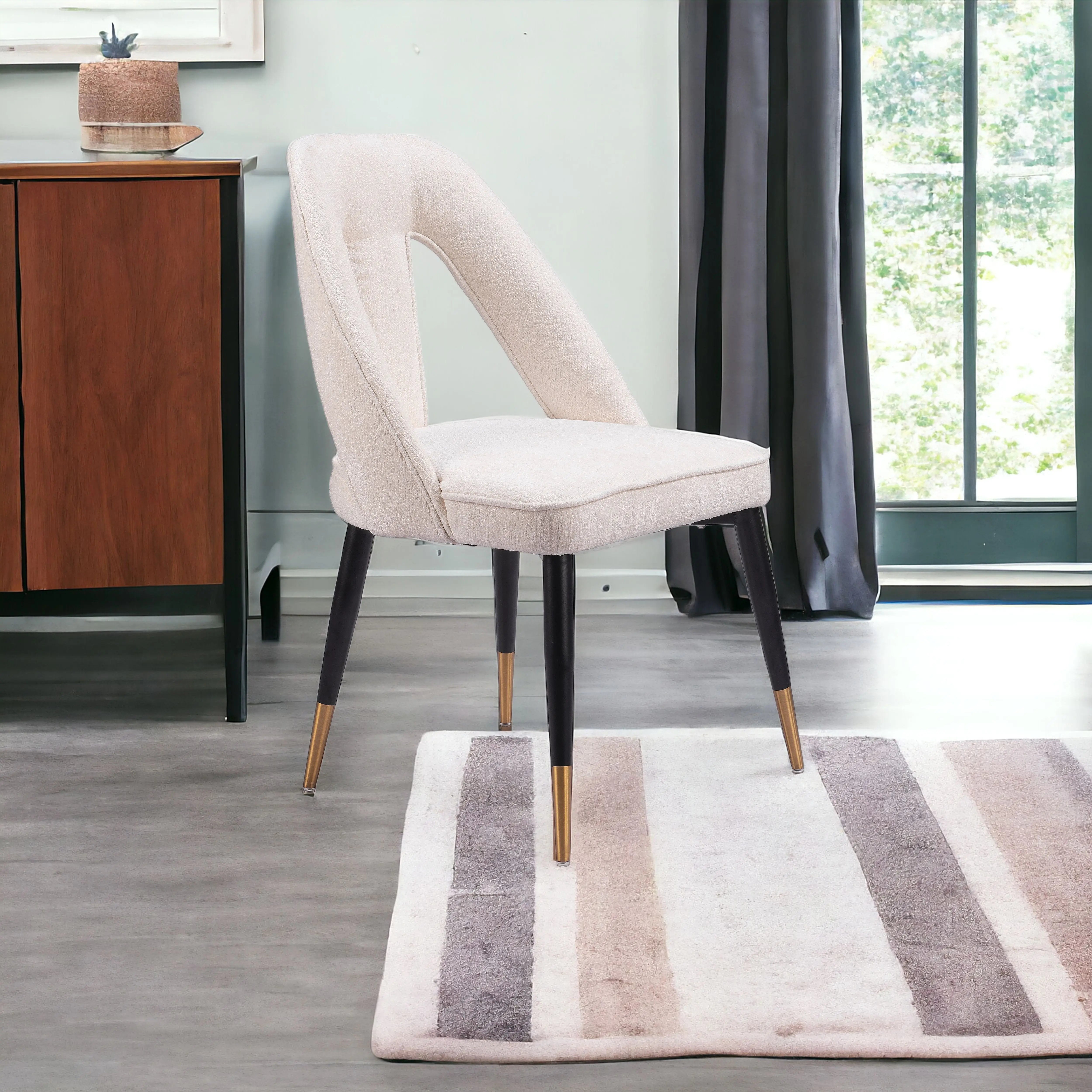Ivory Black and Gold Faux Fur Open Back Dining Side Chair Homeroots Kitchen & Dining