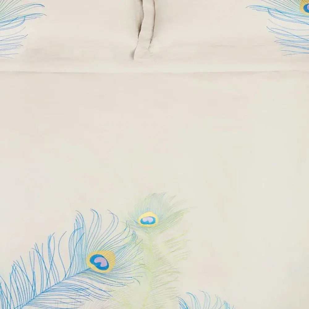 Ivory Blue And Green Queen Cotton Washable Duvet Cover Set With Two Shams Homeroots Bed & Bath