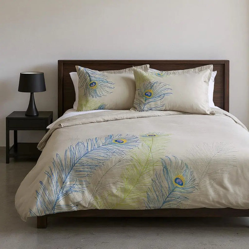 Ivory Blue And Green Queen Cotton Washable Duvet Cover Set With Two Shams Homeroots Bed & Bath