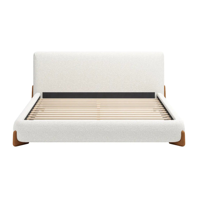 Ivory Solid Wood And Boucle King Bed Frame Homeroots Bed & Bath