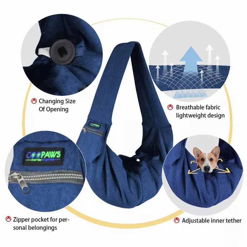 JESPET Comfy Pet Sling for Small Dog Cat, Hand Free Sling Bag Breathable Soft Knit with Front Pocket, Travel Puppy Carrying Bag, Pet Pouch. Machine Washable JESPET
