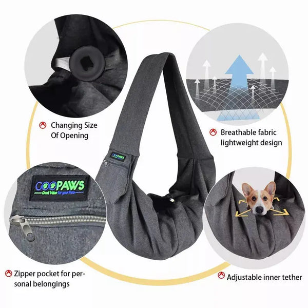 JESPET Comfy Pet Sling for Small Dog Cat, Hand Free Sling Bag Breathable Soft Knit with Front Pocket, Travel Puppy Carrying Bag, Pet Pouch. Machine Washable JESPET