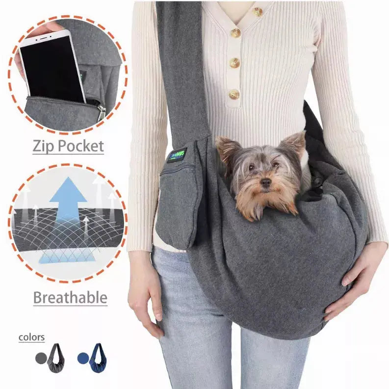 JESPET Comfy Pet Sling for Small Dog Cat, Hand Free Sling Bag Breathable Soft Knit with Front Pocket, Travel Puppy Carrying Bag, Pet Pouch. Machine Washable JESPET