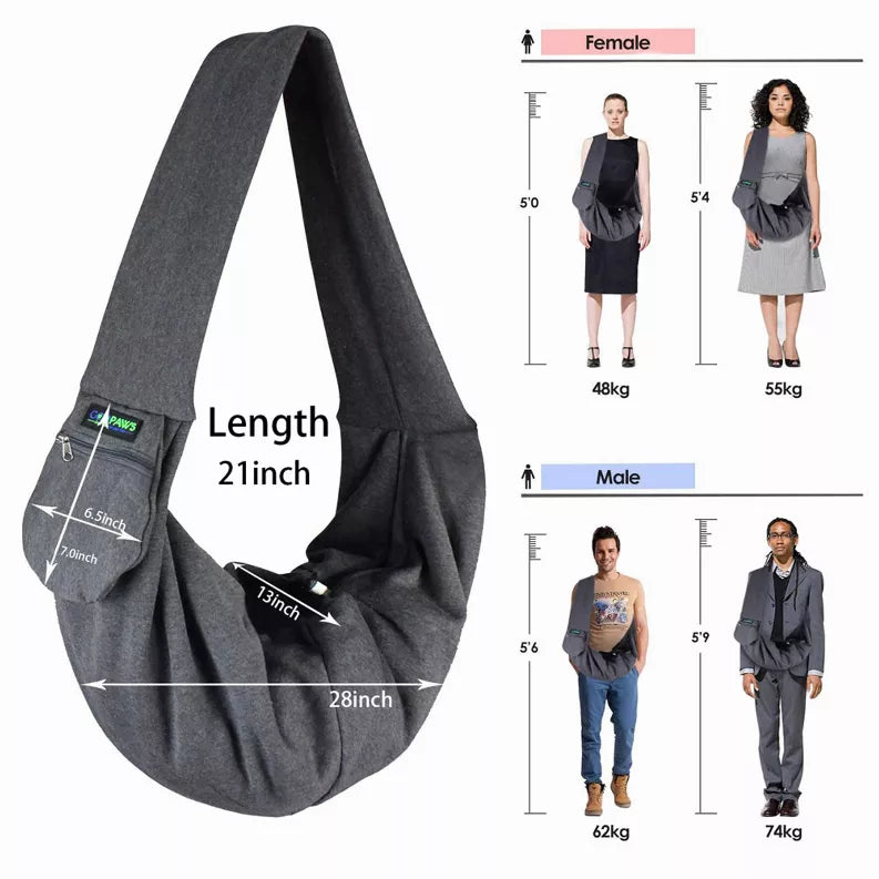 JESPET Comfy Pet Sling for Small Dog Cat, Hand Free Sling Bag Breathable Soft Knit with Front Pocket, Travel Puppy Carrying Bag, Pet Pouch. Machine Washable JESPET