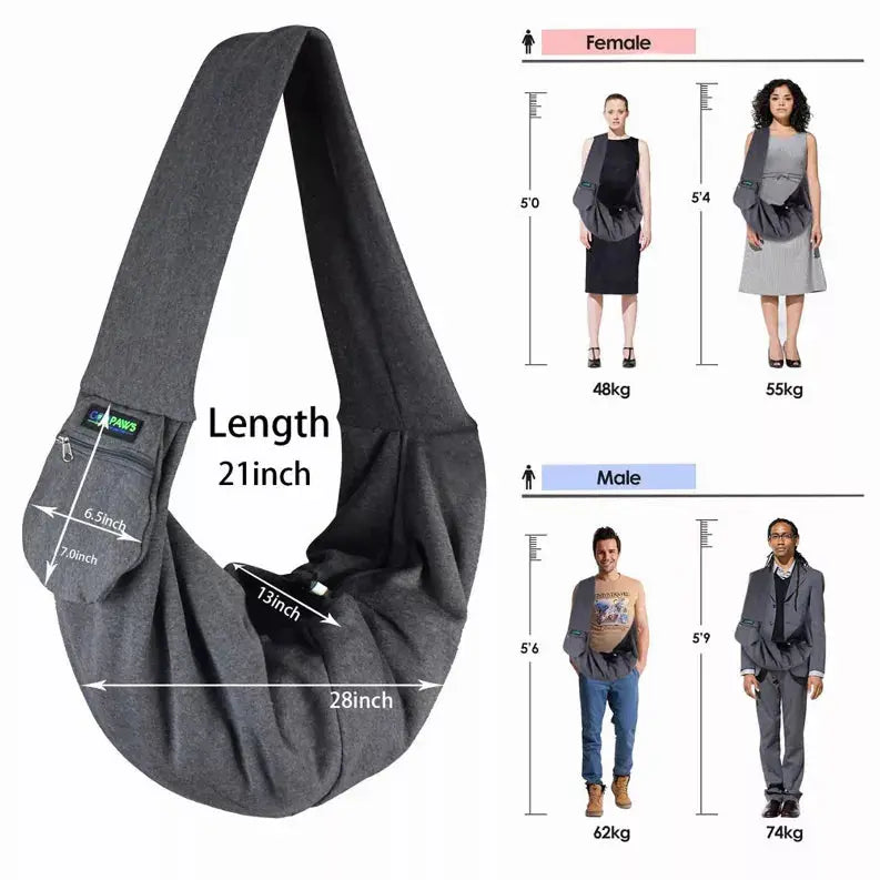 JESPET Comfy Pet Sling for Small Dog Cat, Hand Free Sling Bag Breathable Soft Knit with Front Pocket, Travel Puppy Carrying Bag, Pet Pouch. Machine Washable JESPET