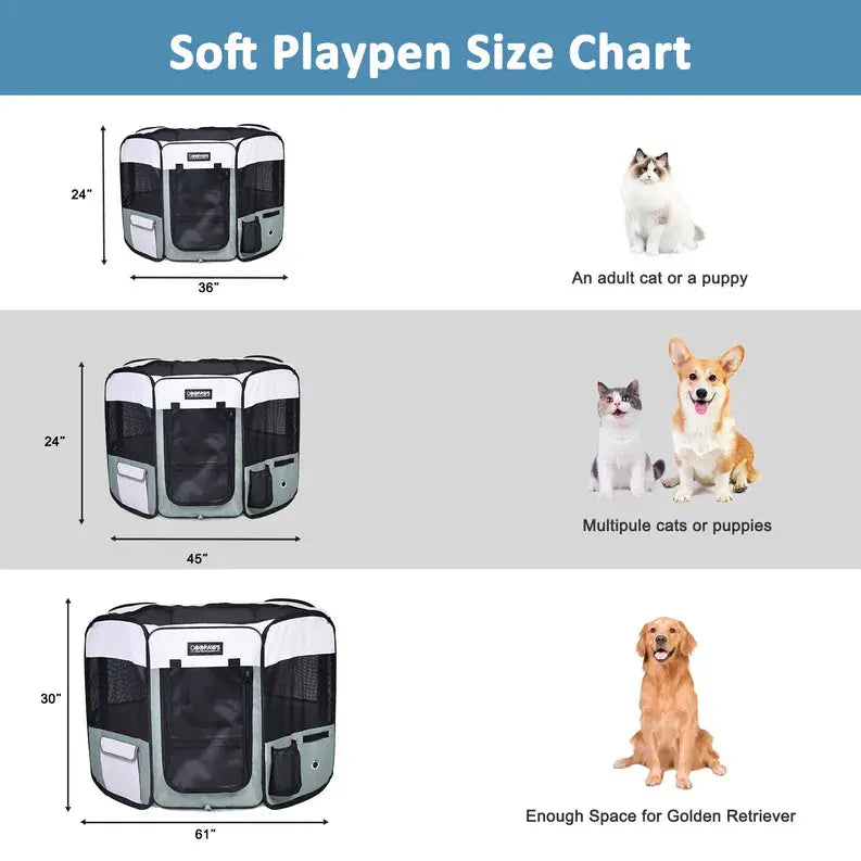 JESPET Pet Dog Playpens 36", 45" & 61" Portable Soft Dog Exercise Pen Kennel with Carry Bag for Puppy Cats Kittens Rabbits, Indoor/Outdoor Use JESPET