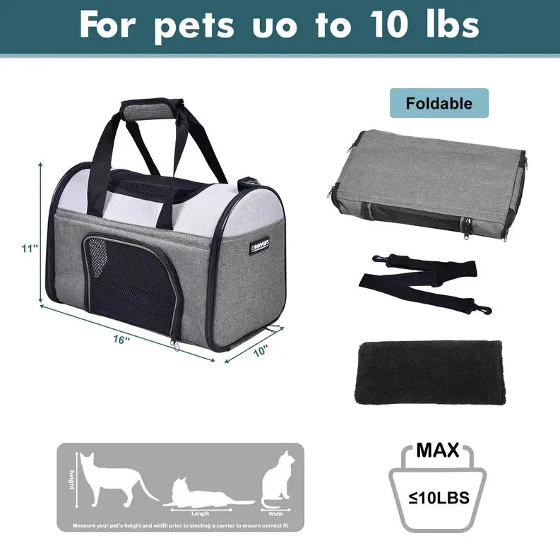 JESPET Soft-Sided Kennel Pet Carrier for Small Dogs, Cats, Puppy, Airline Approved Cat Carriers Dog Carrier Collapsible, Travel Handbag & Car Seat JESPET