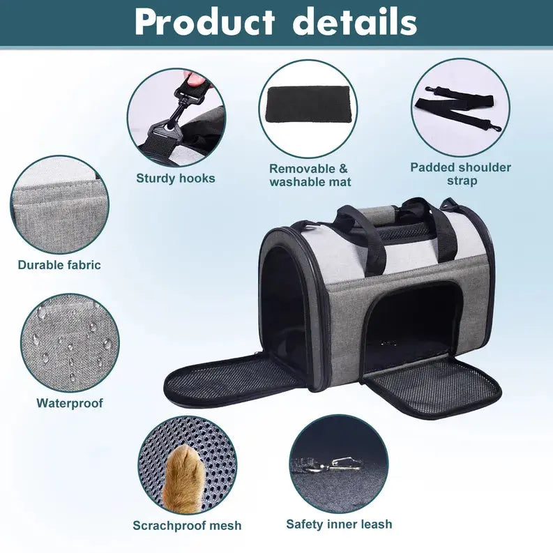 JESPET Soft-Sided Kennel Pet Carrier for Small Dogs, Cats, Puppy, Airline Approved Cat Carriers Dog Carrier Collapsible, Travel Handbag & Car Seat JESPET