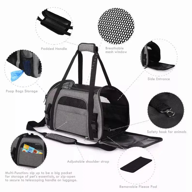 JESPET Soft-Sided Kennel Pet Carrier for Small Dogs, Cats, Puppy, Airline Approved Cat Carriers Dog Carrier Collapsible, Travel Handbag & Car Seat JESPET
