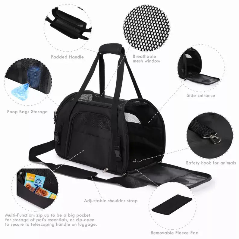 JESPET Soft-Sided Kennel Pet Carrier for Small Dogs, Cats, Puppy, Airline Approved Cat Carriers Dog Carrier Collapsible, Travel Handbag & Car Seat JESPET