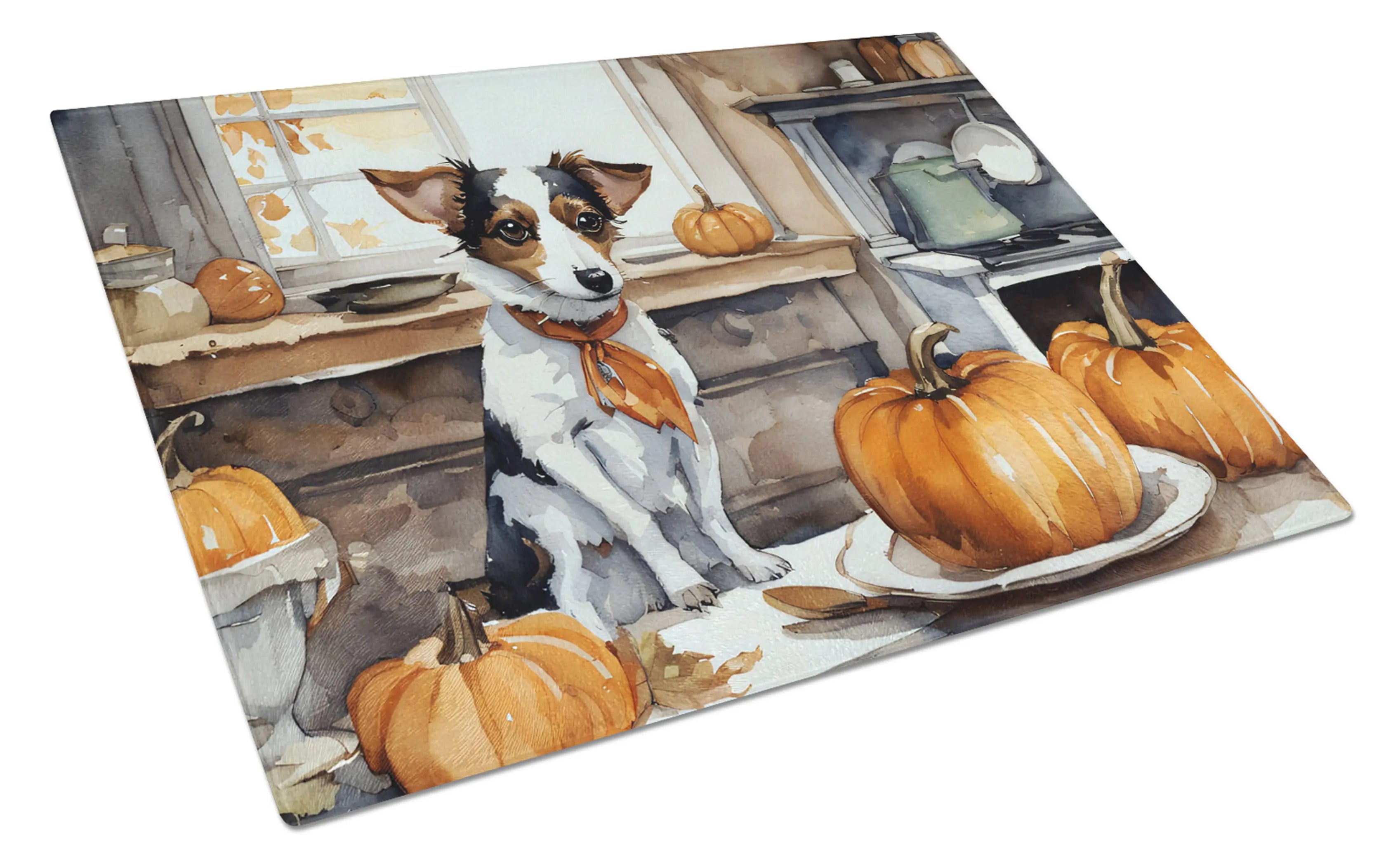 Jack Russell Terrier Fall Kitchen Pumpkins Glass Cutting Board Caroline's Treasures