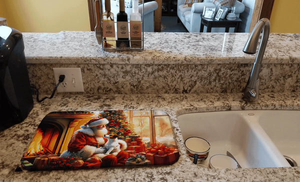 Jack Russell Terrier and Santa Claus Dish Drying Mat Caroline's Treasures