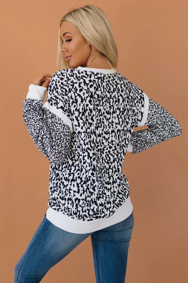 James Leopard Trim Detailing Top Stay Warm in Style
