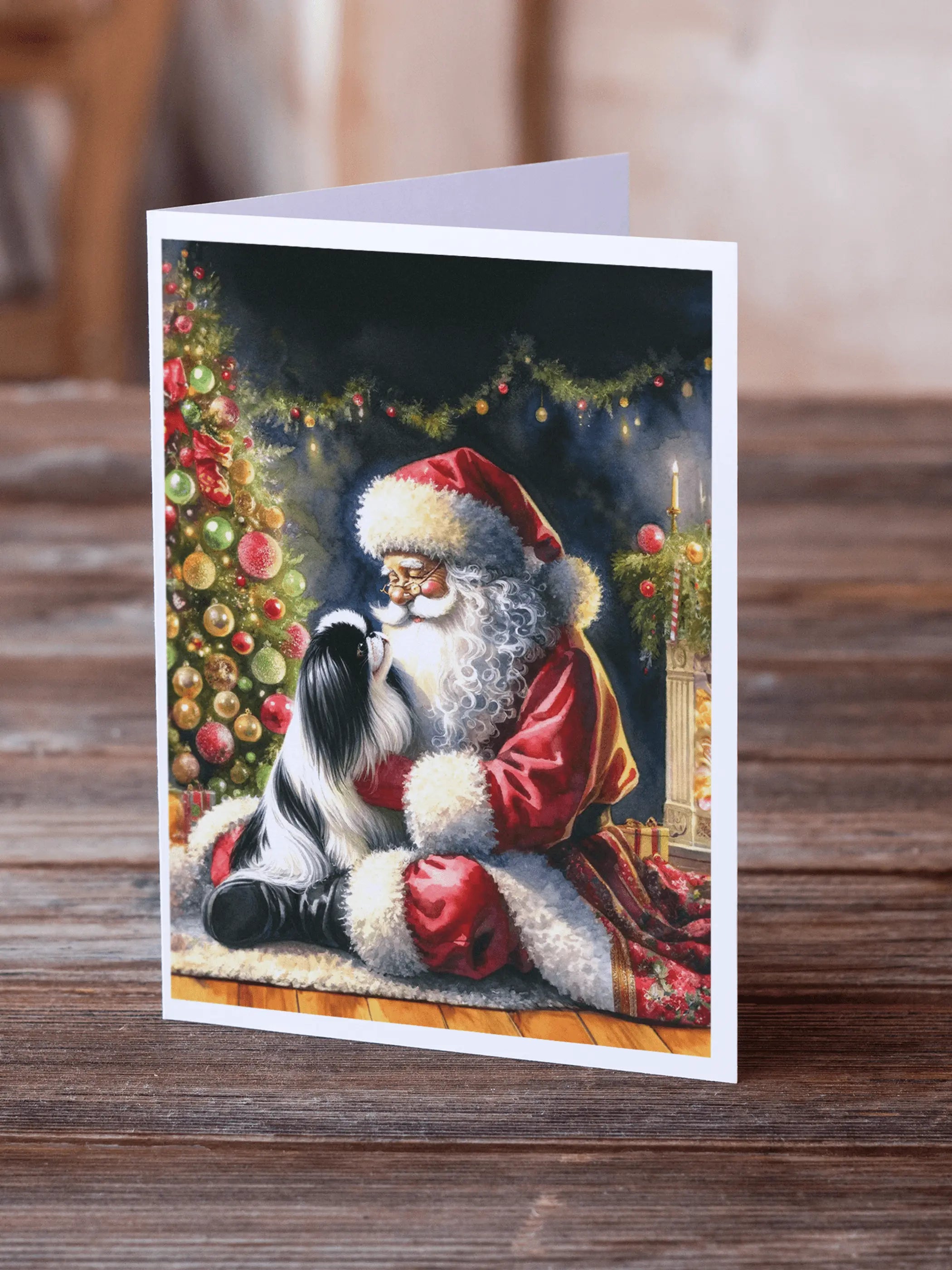Japanese Chin and Santa Claus Greeting Cards Pack of 8 Caroline's Treasures