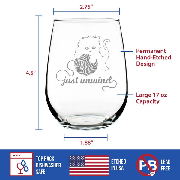 Just Unwind Stemless Wine Glass - Cat Gifts and Decor Bevvee