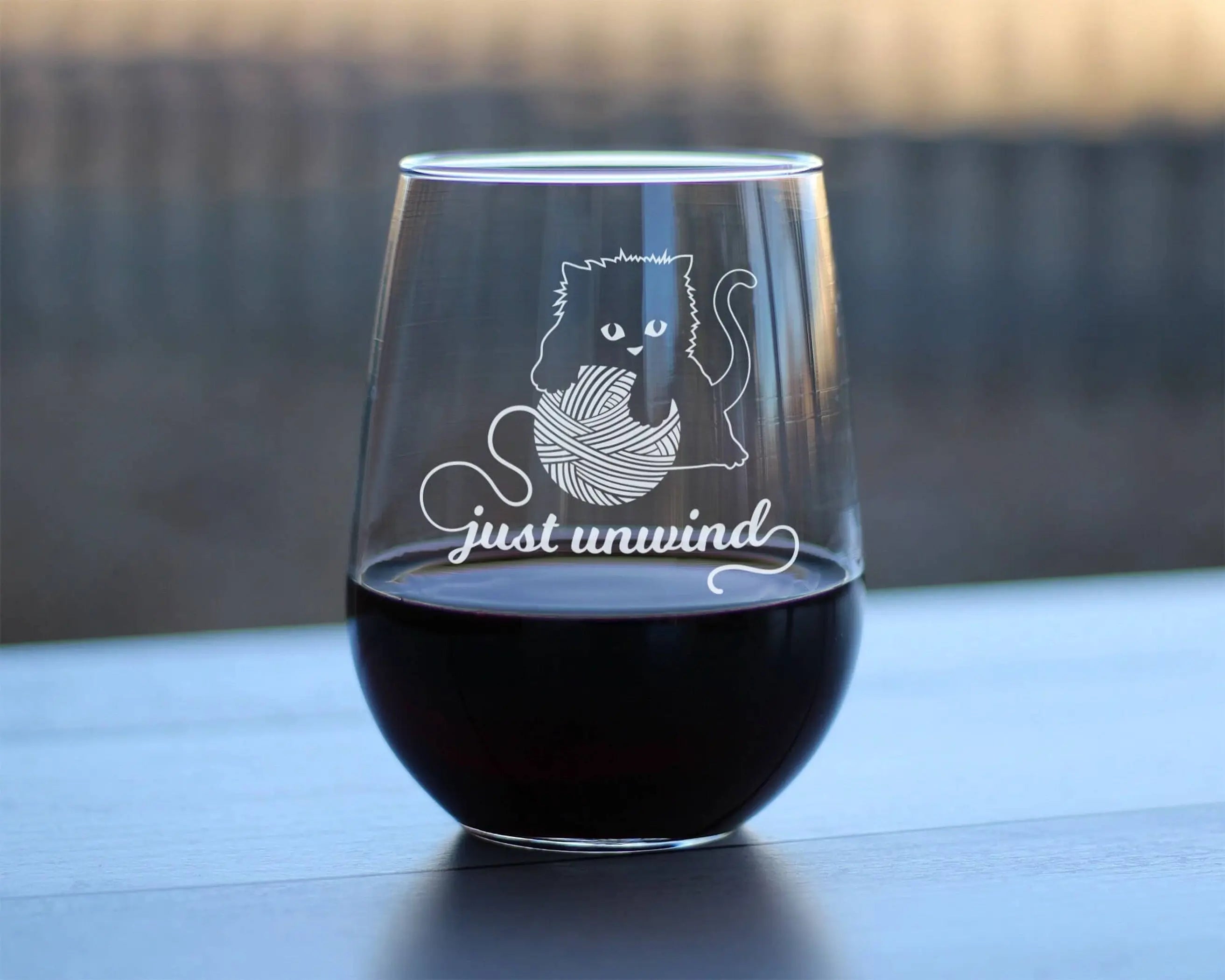 Just Unwind Stemless Wine Glass - Cat Gifts and Decor Bevvee