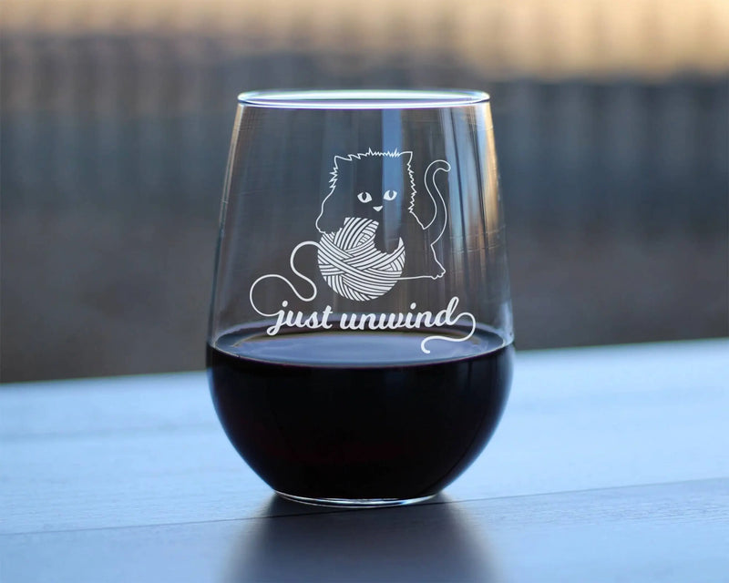 Just Unwind Stemless Wine Glass - Cat Gifts and Decor Bevvee