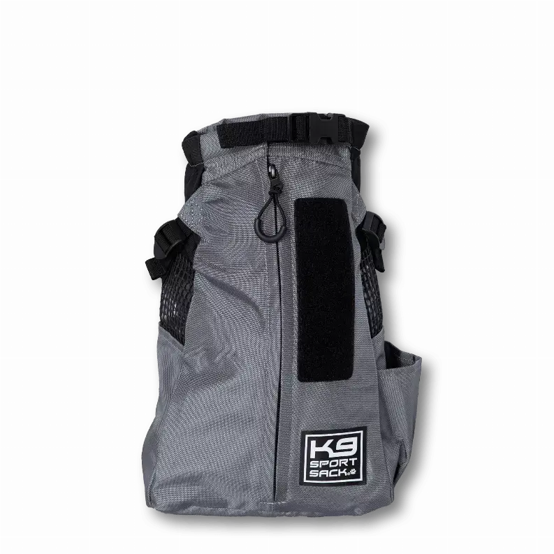 Gray K9 Sport Sack, durable fabric, ergonomic design, ideal for pet transport and outdoor adventures.