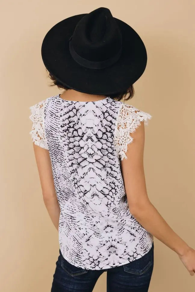 Kancan Printed Lace Shoulder Top Stay Warm in Style