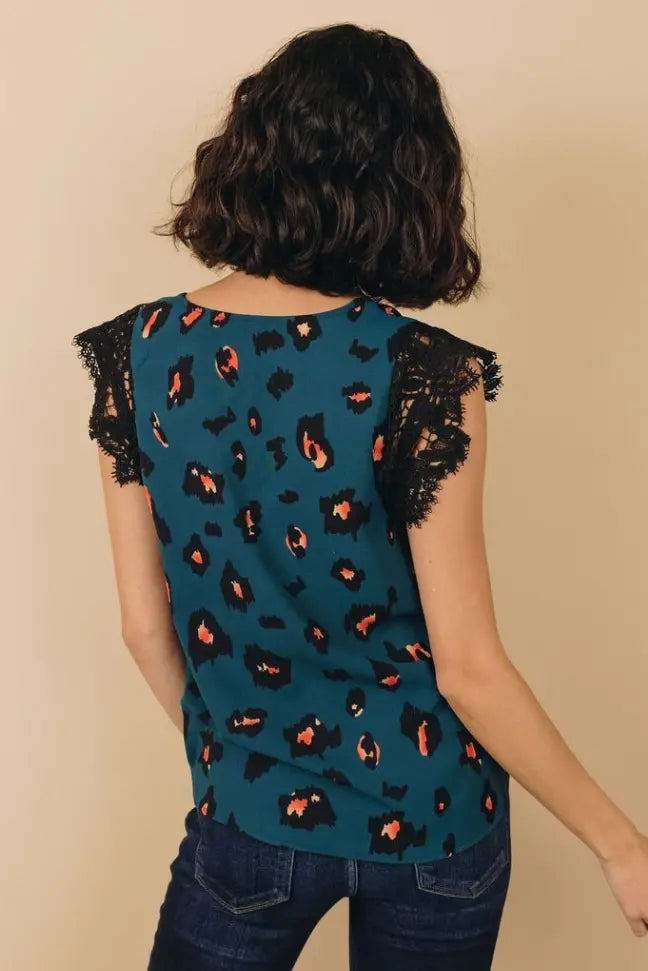 Kancan Printed Lace Shoulder Top Stay Warm in Style
