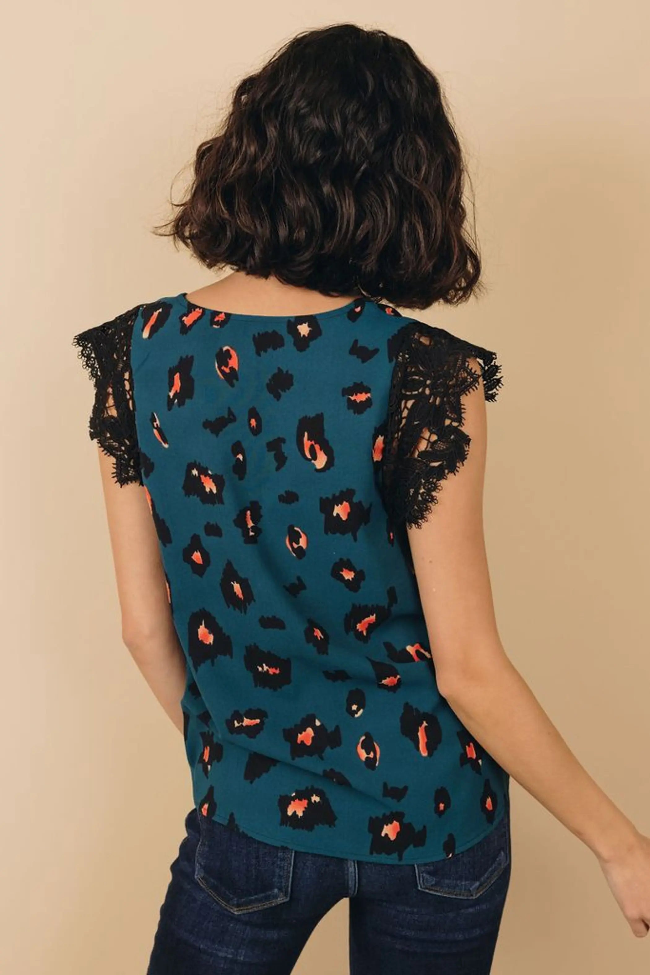 Kancan Printed Lace Shoulder Top Stay Warm in Style