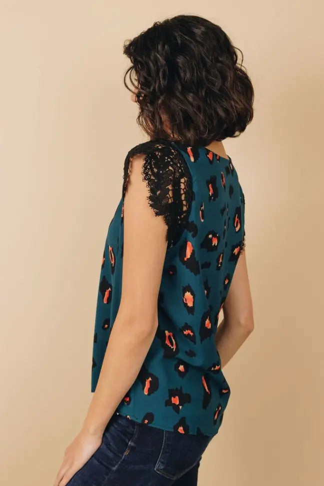 Kancan Printed Lace Shoulder Top Stay Warm in Style