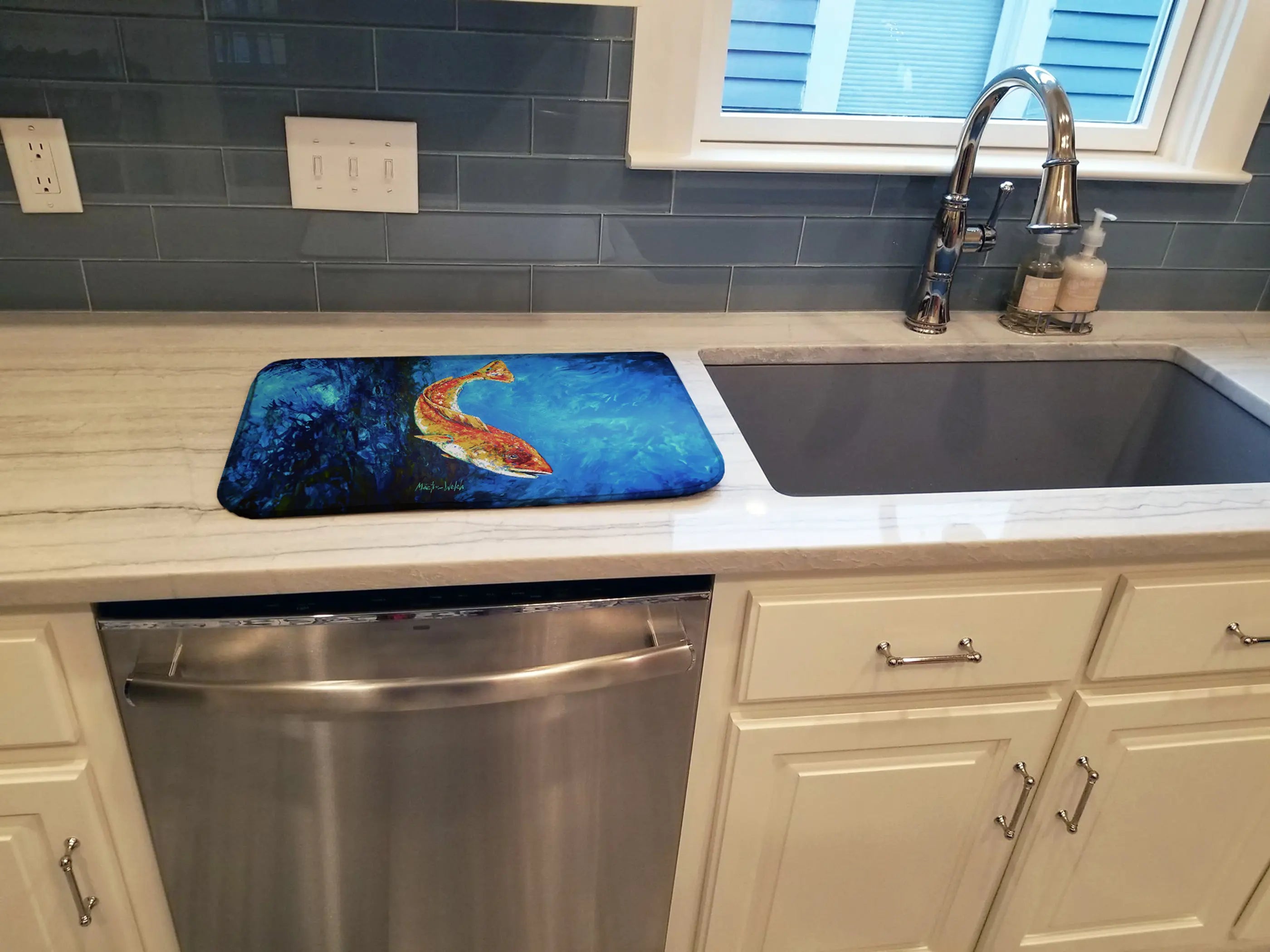Katy Red Red Fish Dish Drying Mat Caroline's Treasures