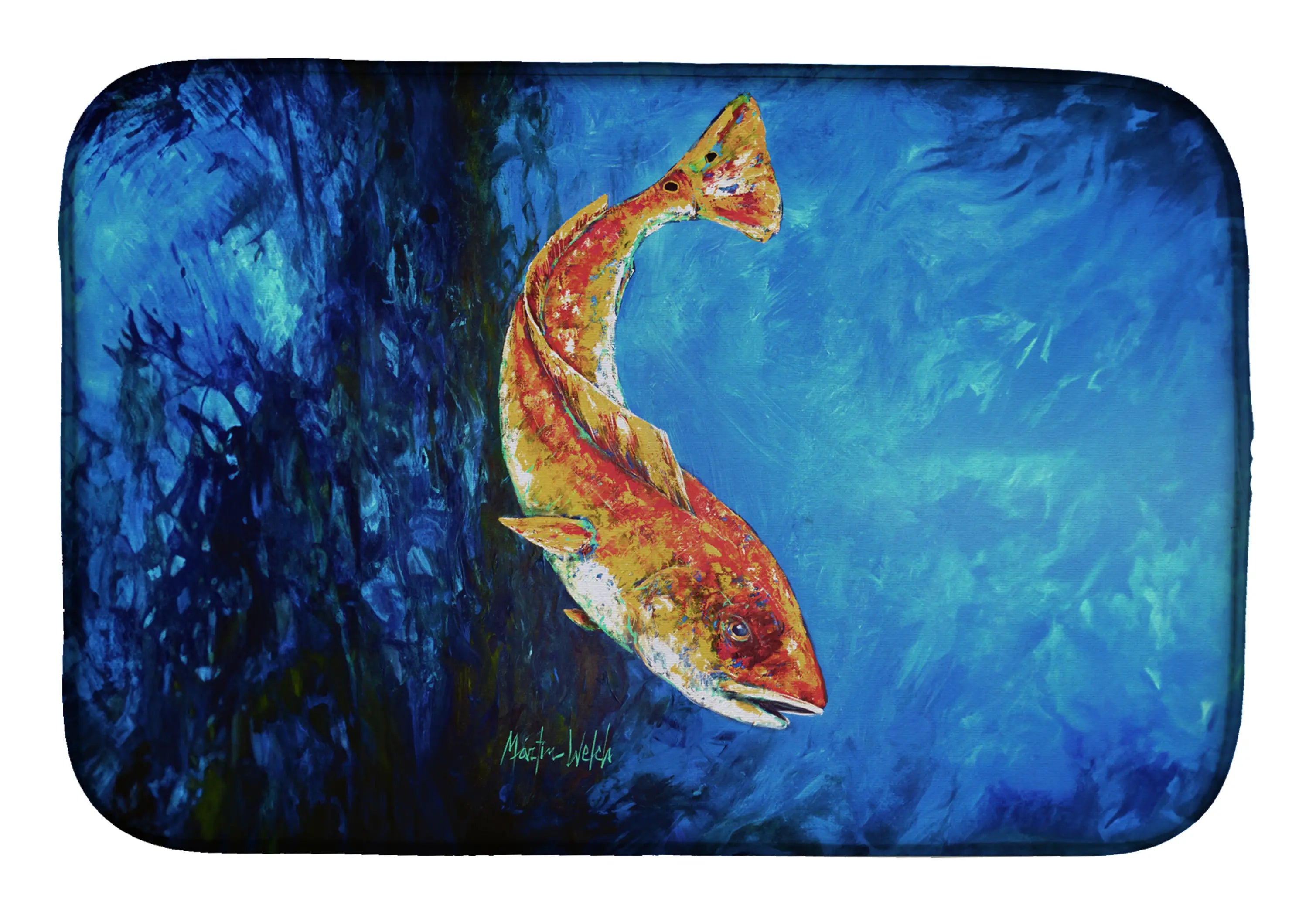 Katy Red Red Fish Dish Drying Mat Caroline's Treasures