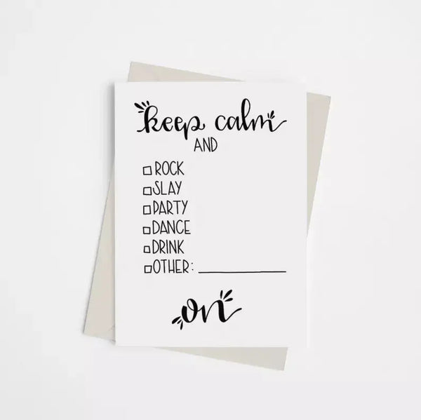 "Keep Calm and..." Checklist - Greeting Card Black Cat Bazaar