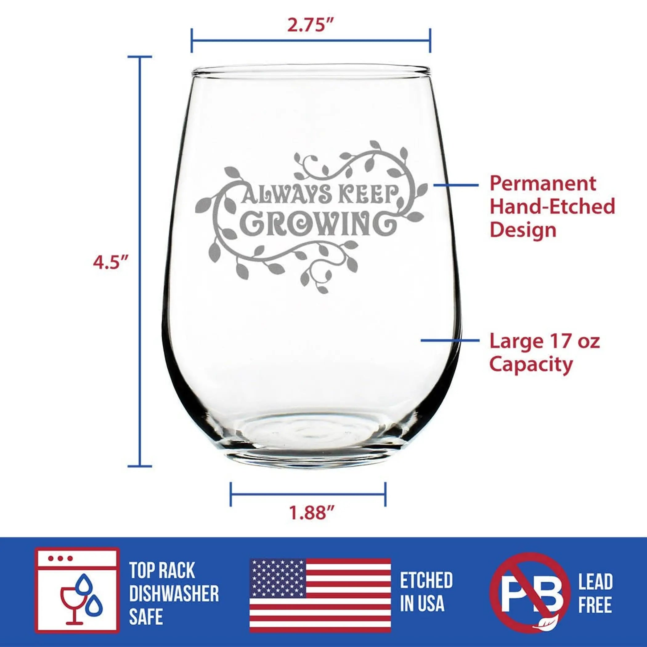 Keep Growing Stemless Wine Glass - Plant Gardener Gifts Bevvee